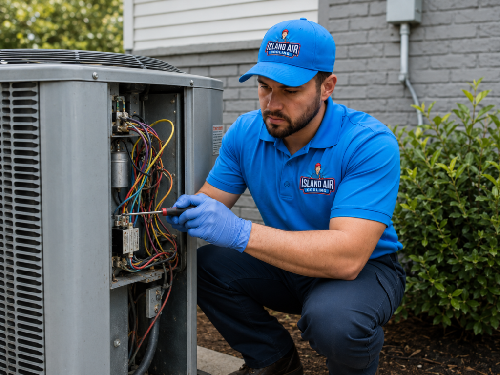 HVAC technician performing on-site system evaluation